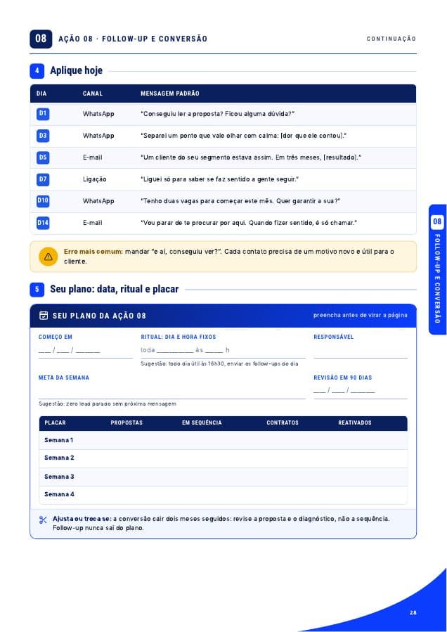 Página 28 do guia: O follow-up