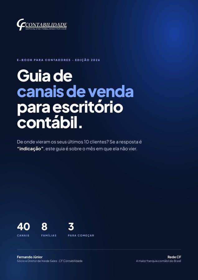 Capa do Guia de Canais de Venda para Escritório Contábil: 40 canais, 8 famílias, 3 para começar
