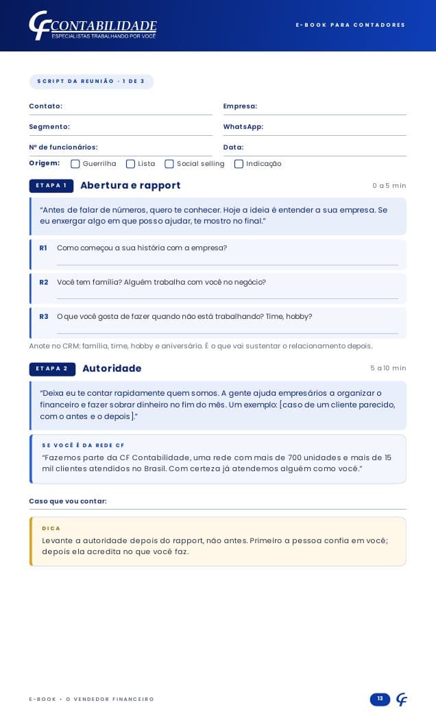 Página 13 do e-book: Script da reunião