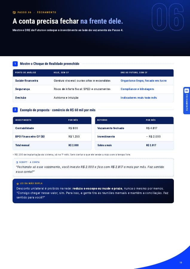 Página do script com o DRE do Futuro e o exemplo de proposta para um comércio de R$ 60 mil por mês